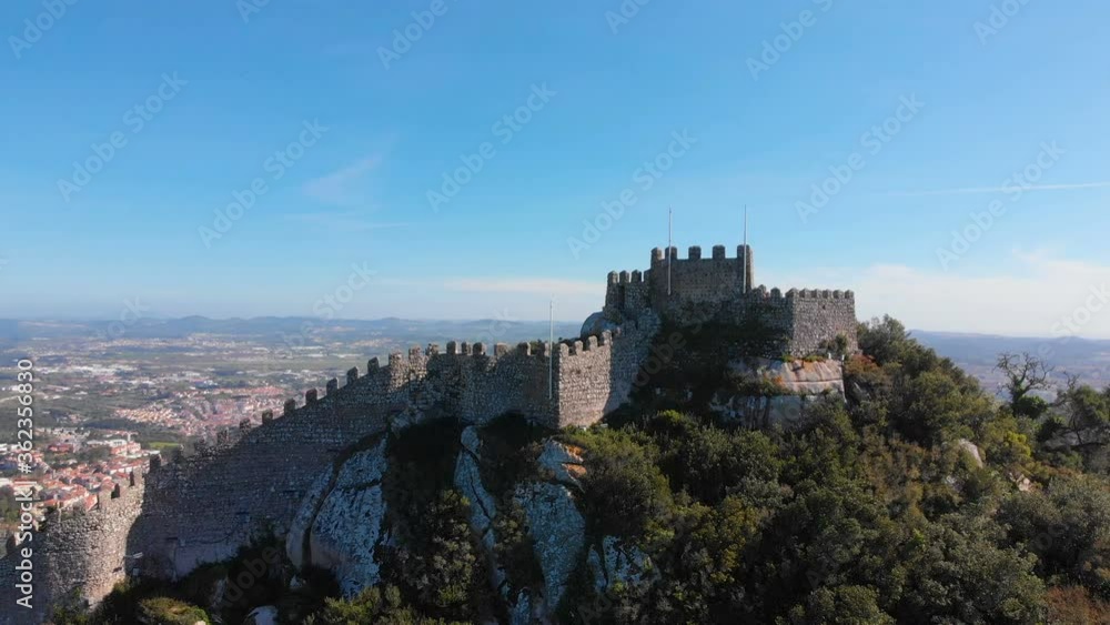 4k aerial drone view of Castle of Sintra, or Castelo dos Mouros or Moorish Castle, Sintra, Portugal 4k aerial drone view of Castle of Sintra, or Castelo dos Mouros or Moorish Castle, Sintra, Portugal