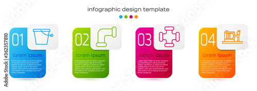 Set line Bucket, Industry metallic pipe, Industry metallic pipe and Electric water pump. Business infographic template. Vector.