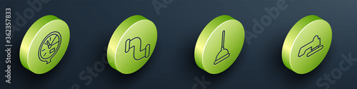 Set Isometric Water meter, Industry metallic pipe, Rubber plunger and Water tap icon. Vector.
