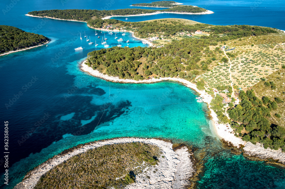 Aerial view of Paklinski Islands in Hvar, Croatia.