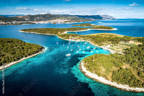 Aerial view of Paklinski Islands in Hvar, Croatia.