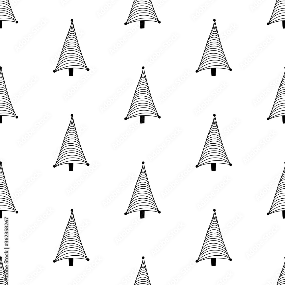 Seamless pattern made from doodle abstract fir trees. Isolated on white background. Vector stock illustration.