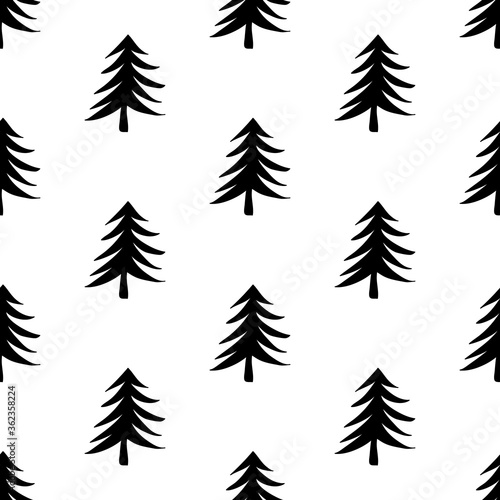 Seamless pattern made from doodle abstract fir trees. Isolated on white background. Vector stock illustration.