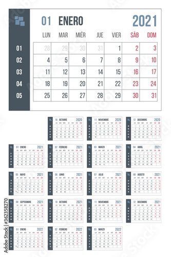 Year blue spanish calendar personal organizer set