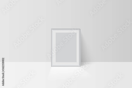 Realistic vector tree-dimension empty blank white simple frame mockup template isolated on light background. Picture or photo framing mat with wide border shadow. Gallery, home design interior.