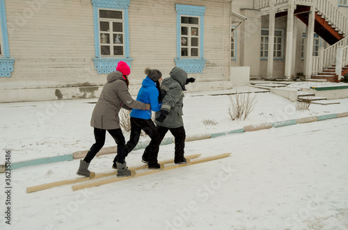 winter entertainment, recreation for adults. three-way skiing