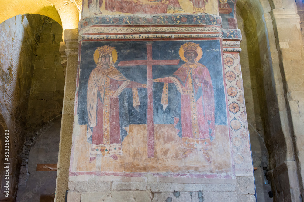 Ancient Mural at Svetitskhoveli Cathedral in Mtskheta, Mtskheta-Mtianeti, Georgia. It is part of the World Heritage Site - Historical Monuments of Mtskheta.