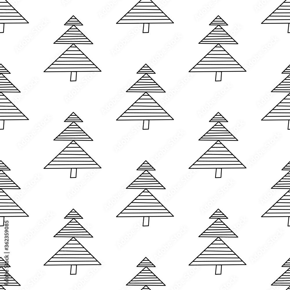 Obraz premium Seamless pattern made from doodle abstract fir trees. Isolated on white background. Vector stock illustration.