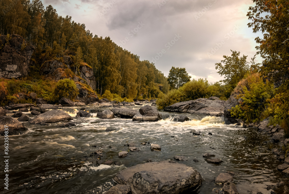 Ural landscape in the evening on the Iset river, Russia Ural landscape in the evening on the Iset river, Russia
