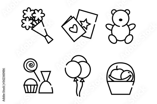 icons gifts flowers postcards soft toy candies balloons fruit basket