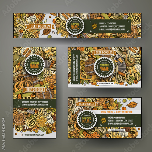 Cartoon colorful vector doodles Beer fest corporate identity set.