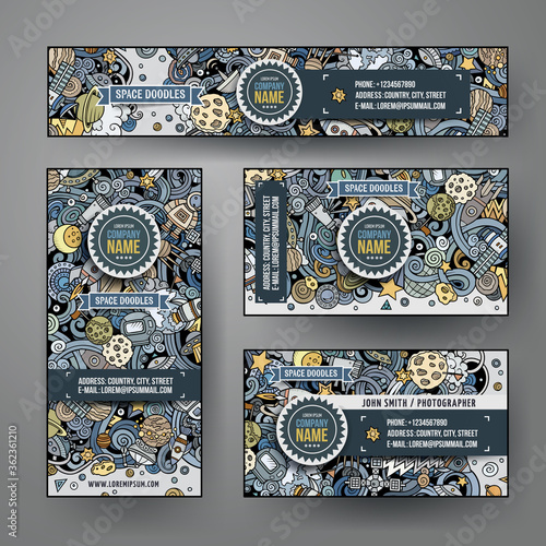 Corporate Identity vector templates set with doodles Space theme