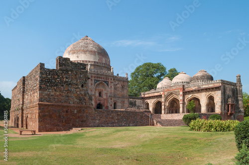 View of the ancient Bad Gumbad mosque in Lodi park on a sunny day. New Delhi, India