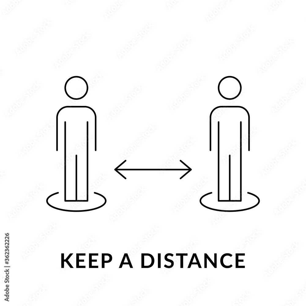 Keep distance sign. Social distancing concept. Avoid crowd. Coronavirus  preventive measures. Line icon stick people with arrow. Black outline on  white background. Vector illustration, flat, clip art. Stock Vector | Adobe  Stock