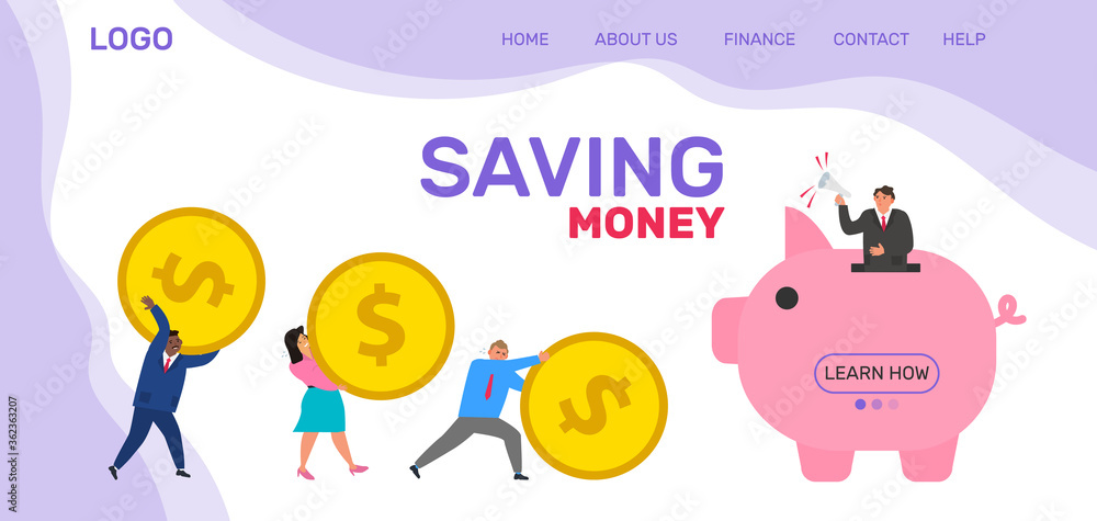 saving money  business people carry money golden coins to piggy bank vector illustration