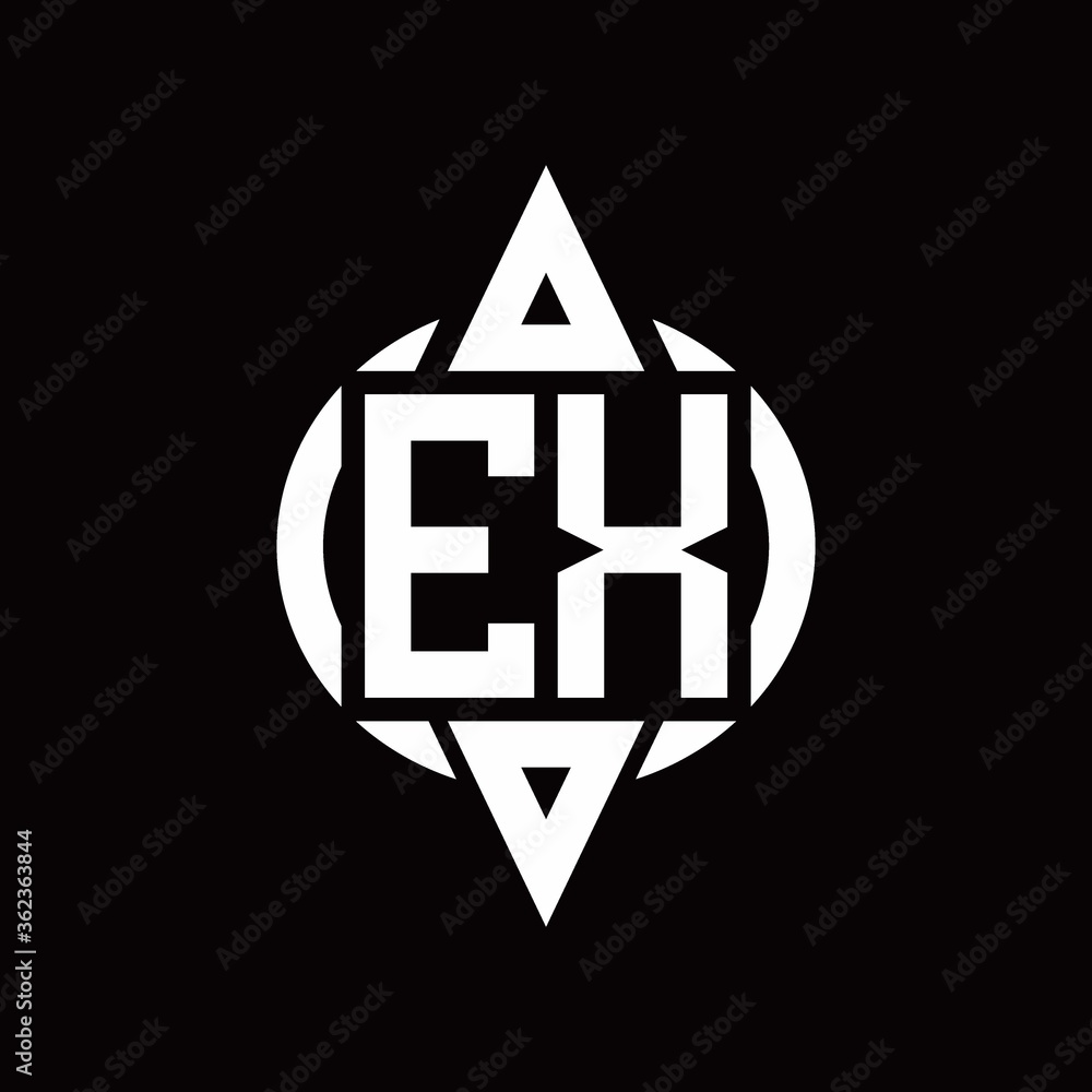 EX Logo with circle rounded combine triangle top and bottom side design template EX Logo with circle rounded combine triangle top and bottom side design template