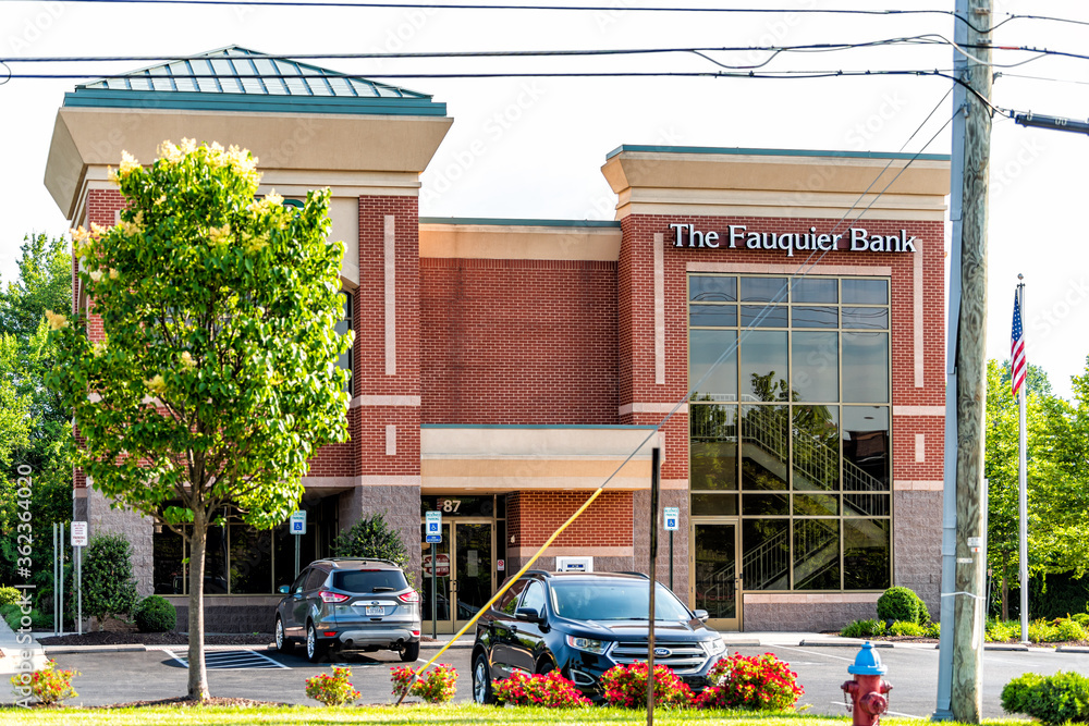 Warrenton, USA June 9, 2020 Sign for Fauquier county bank business