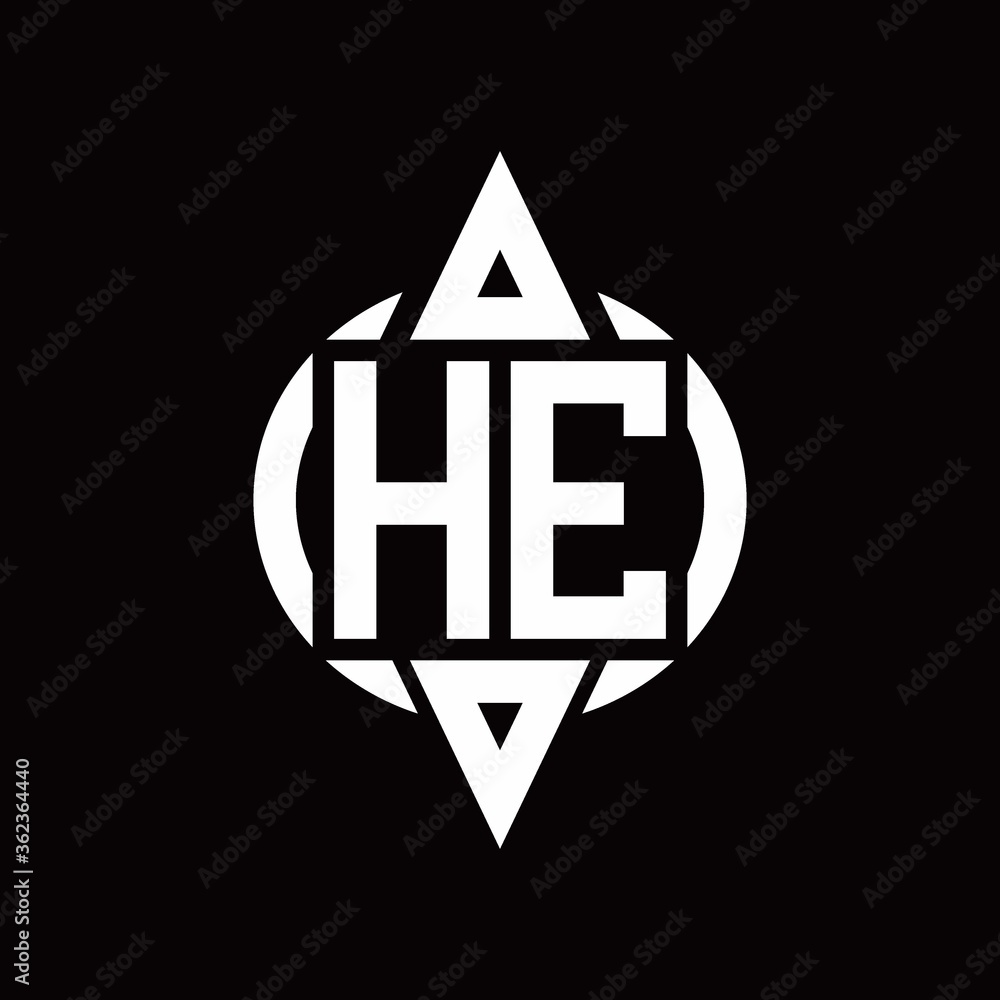 HE Logo with circle rounded combine triangle top and bottom side design template