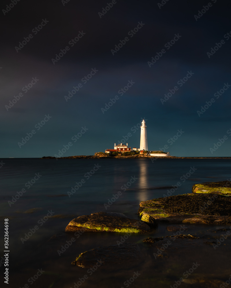 St Marys Lighthouse, Whitley Bay, on the north east coast of England in evening light at sundown,