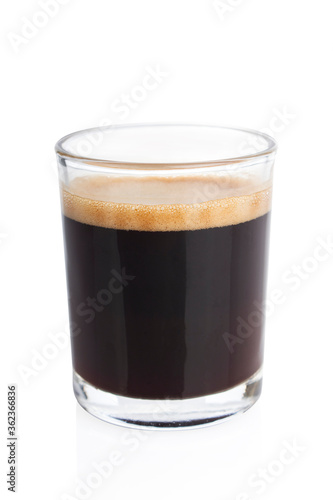 Espresso, coffee shot, espresso shot, on white background, macro photo 