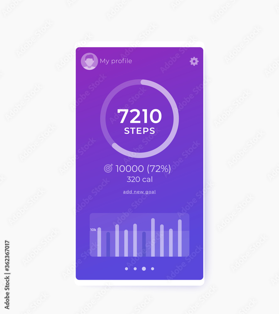 Fitness app, activity tracker and step counter ui, mobile interface design
