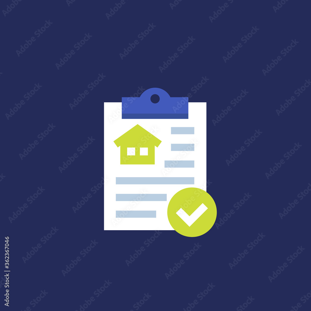 house insurance document icon, flat vector house insurance document icon, flat vector