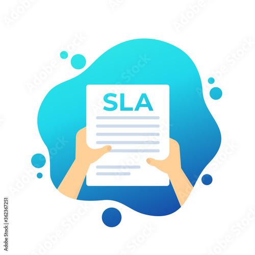 SLA, service level agreement in hands, vector