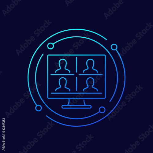 Video conference, online meeting, group video call line icon