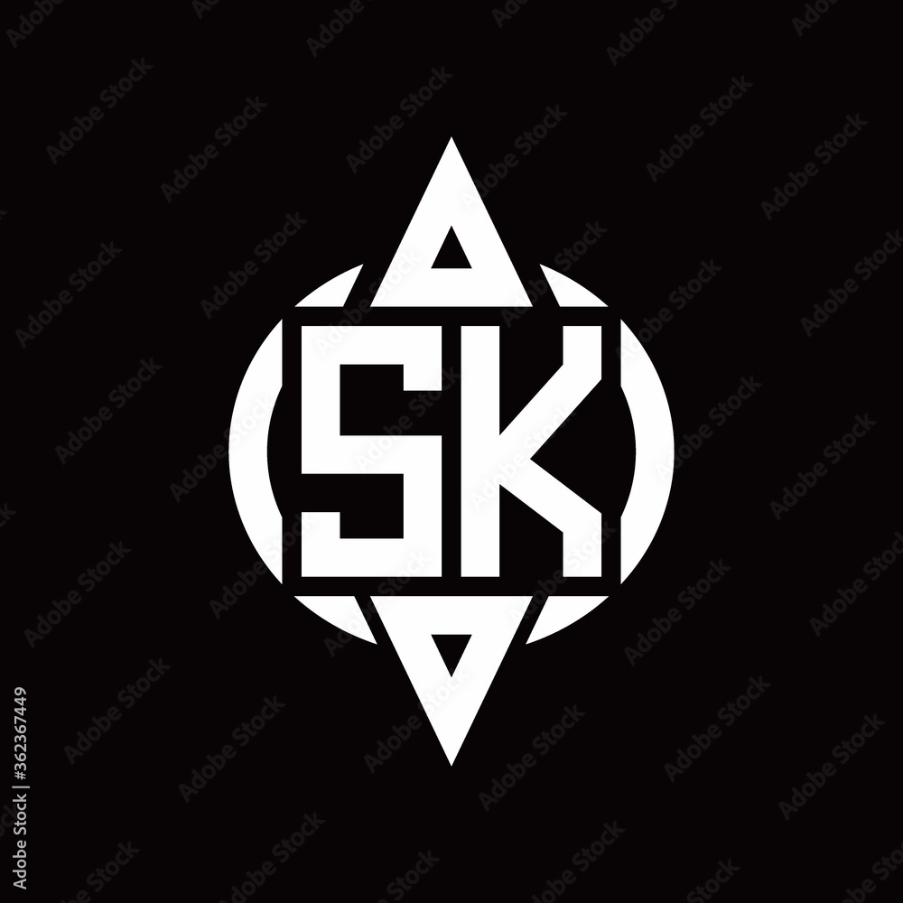 SK Logo with circle rounded combine triangle top and bottom side design template SK Logo with circle rounded combine triangle top and bottom side design template