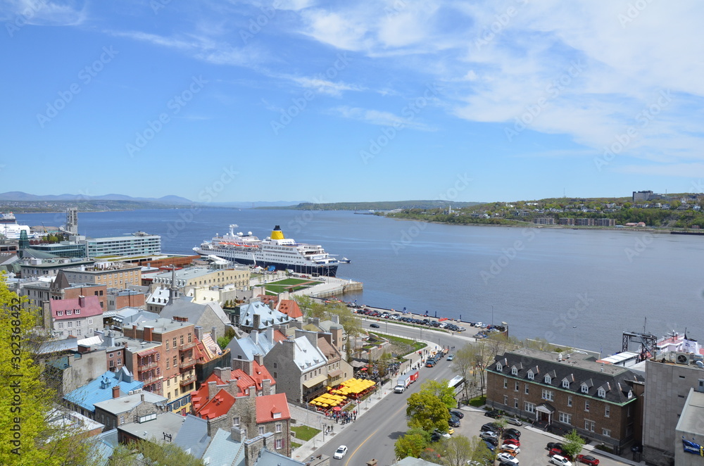 view from top of hill in Quebec, Canada with river