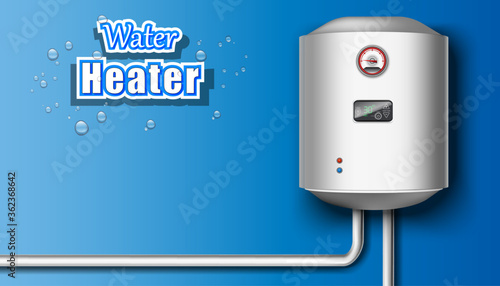 3d realistic vector water heater on blue background.