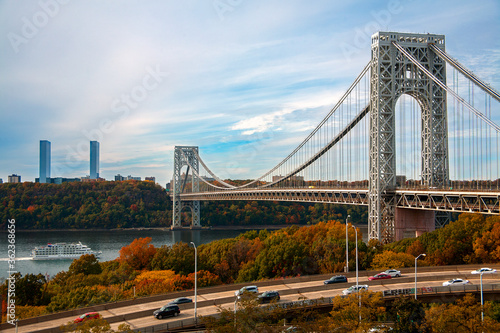washington bridge new york autumn sunset