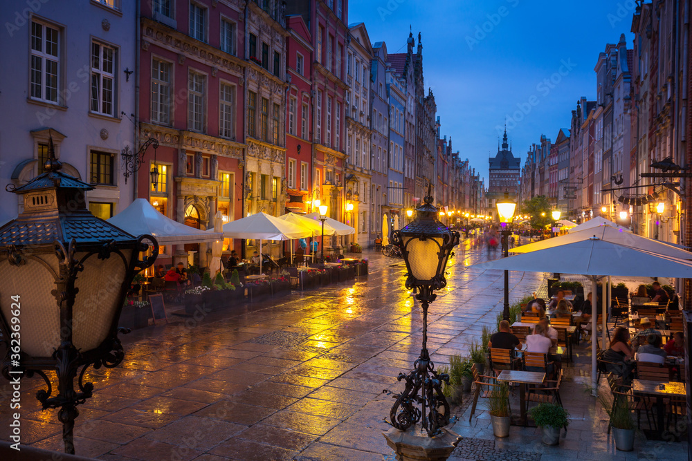 Amazing architectureof the old town in Gdansk at dusk, Poland