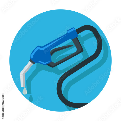 hand holding gasoline pistol pump fuel nozzle. vector illustration