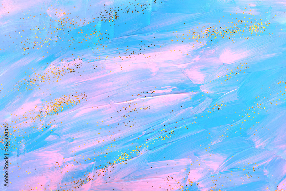 Pastel colored acrylic hand drawn texture with golden glitter. Creative background. Pastel colored acrylic hand drawn texture with golden glitter. Creative background.
