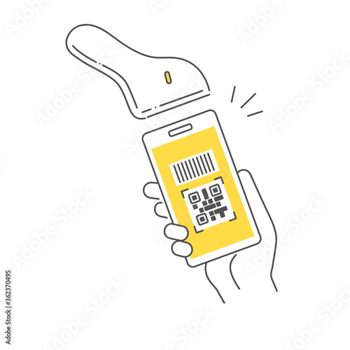 スマホの電子決済で支払いをするイメージイラスト