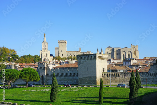 View of the ramparts around the historic medieval city of Avignon, Vaucluse, Provence, France, once capital of Catholic popes