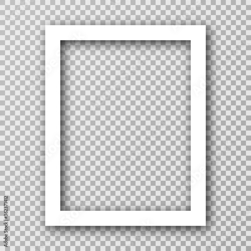 White photo frame for social media with white borders. Blank photo frame mockup with shadow effect and transparent background. Vertical picture frame