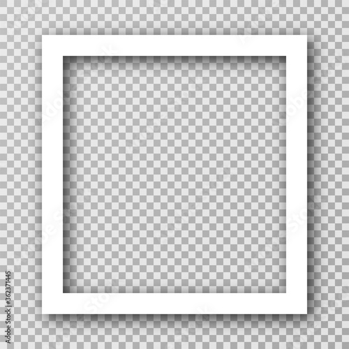 White photo frame for social media with white borders. Blank photo frame mockup with shadow effect and transparent background. Square picture frame