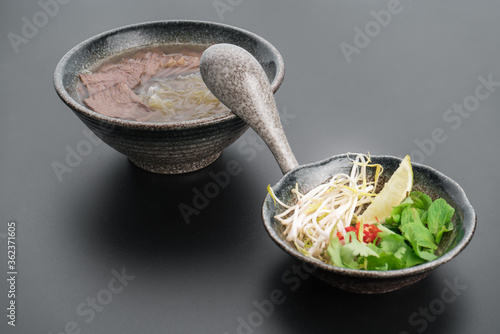 Asian noodle soup, ramen with meat