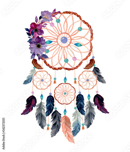 watercolor dream catcher with purple flower watercolor