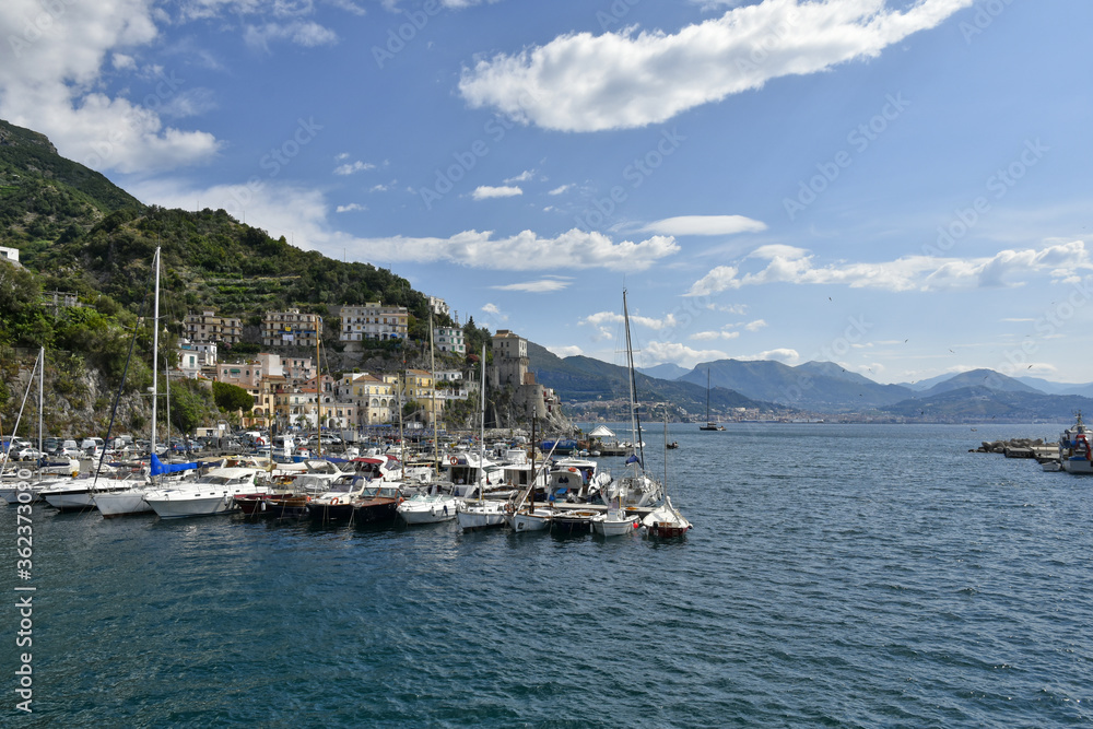 Panoramic view of Cetara, a medieval village on the Amalfi coast in Italy.