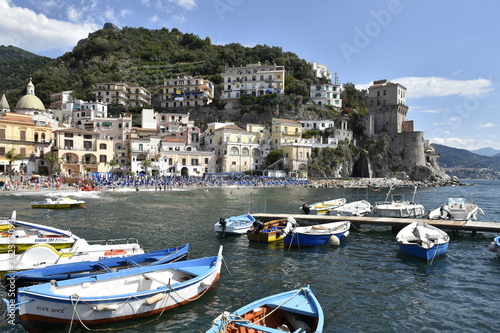 Panoramic view of Cetara, a medieval village on the Amalfi coast in Italy.