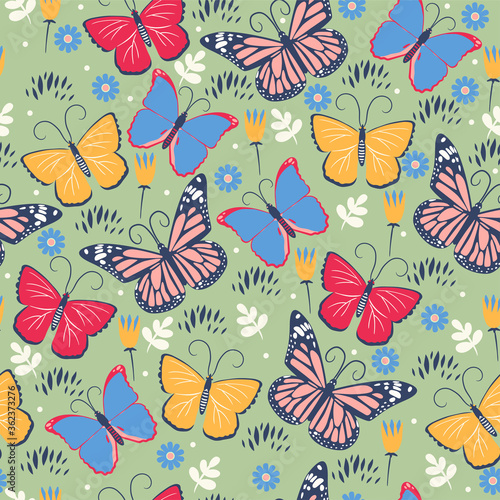 Seamless pattern with butterflies and flowers. Vector graphics. © Екатерина Зирина