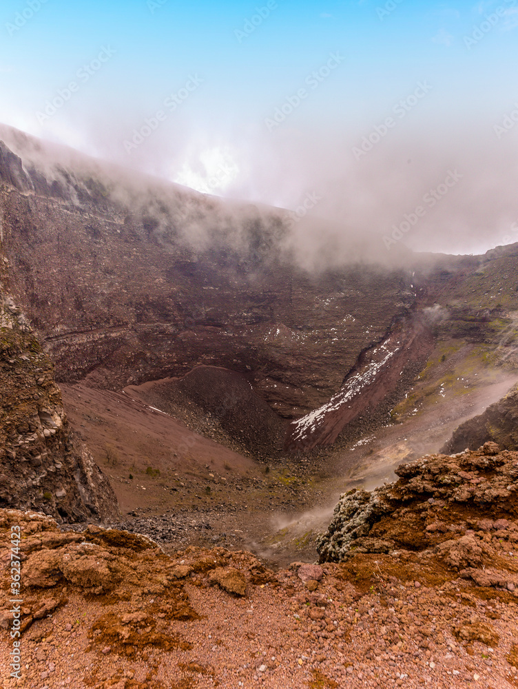 A view into the crater of Mount Vesuvius, Italy