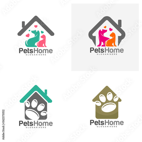 Set of Home pets Logo dog cat design vector template. Animals Veterinary clinic Logotype concept outline icon.
