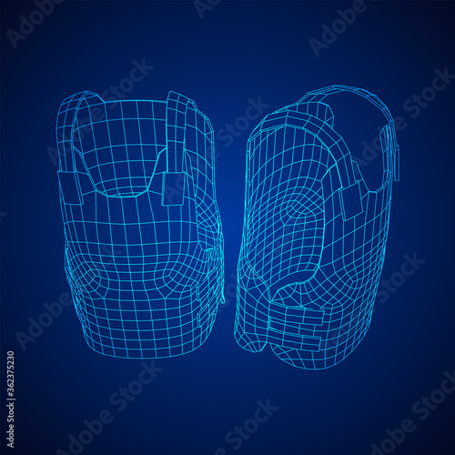 Police flak jacket or bulletproof vest. Bullet proof concept. Wireframe low poly mesh vector illustration.