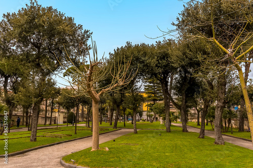 A park area beside the ancient Roman settlement of Herculaneum, Italy