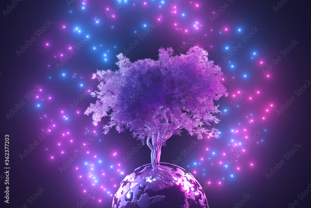 Night sky with glowing tree 3D model