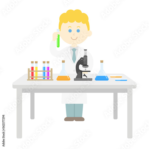 実験する白人の科学者のイラスト